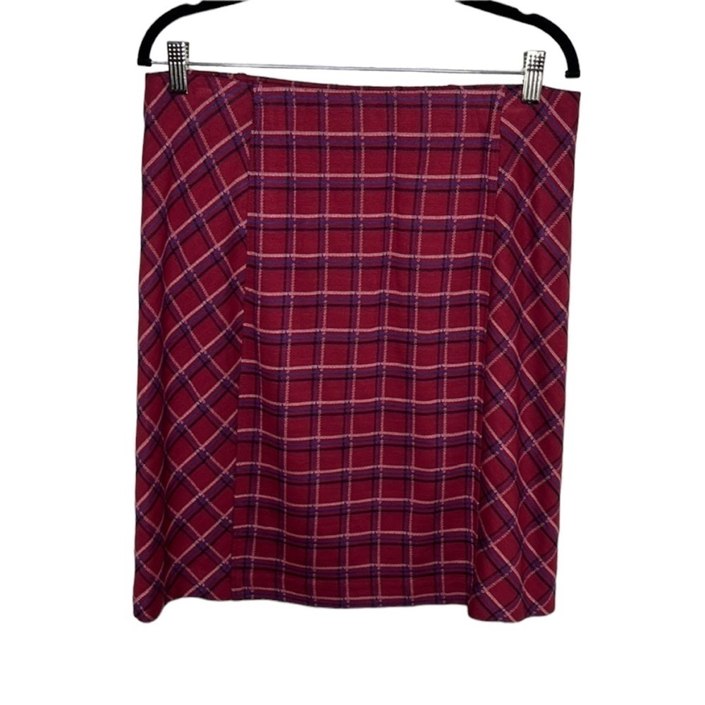 J. Jill Red Plaid Ponte Pencil Skirt Sz M